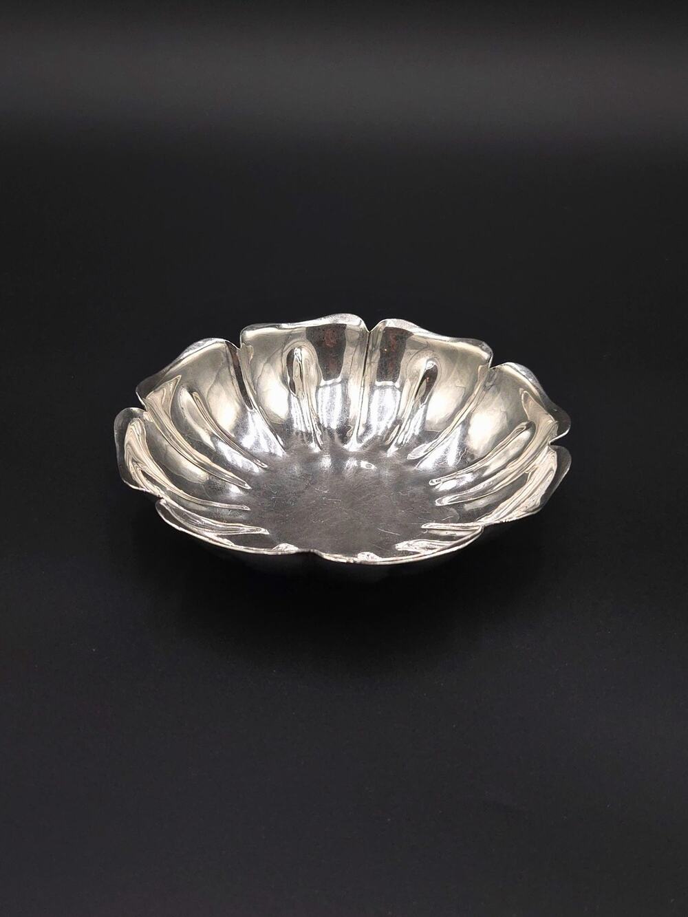 Vintage Cabral Sterling Mexico Scalloped Silver Bowl Mid Century Floral Dish